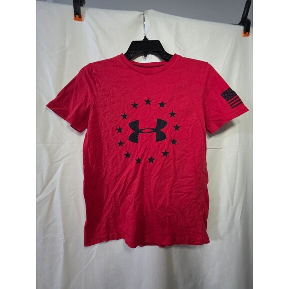 Under Armour Other - Under Armour Boys YLG HeatGear Red Short Sleeve T Shirt USA Flag Logo
